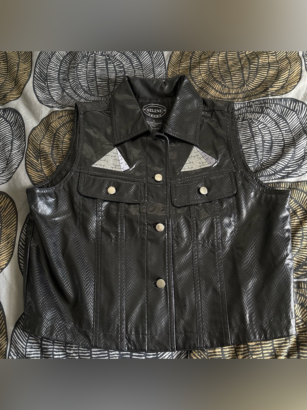 VINTAGE FAUX LEATHER JACKET VEST EGYPTIAN PYRAMIDS PHARAOH SELENE SPORT
